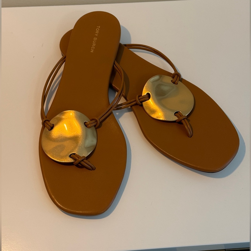 Tory Burch Brown Sandals with Gold Discs